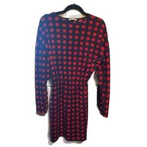 Zara RETRO Blue and Red Polka Dot Long Sleeve Textured Sheath Dress S